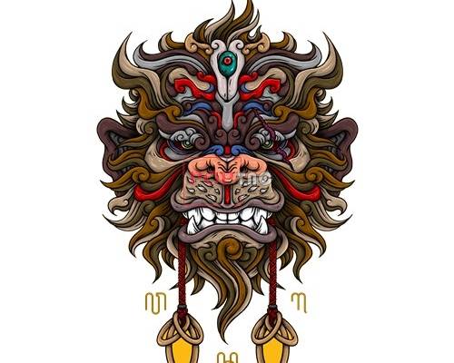 几何图案狮子印花服装裁片T恤卫衣烫图印花花型素材