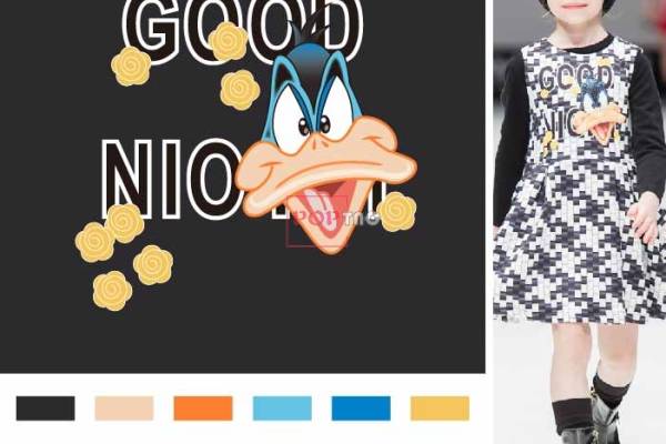 卡通动物鸭子字母花朵印花图案服装裁片T恤卫衣烫图印花花型素材