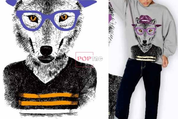 卡通动物狐狸印花图案服装裁片T恤卫衣烫图印花花型素材