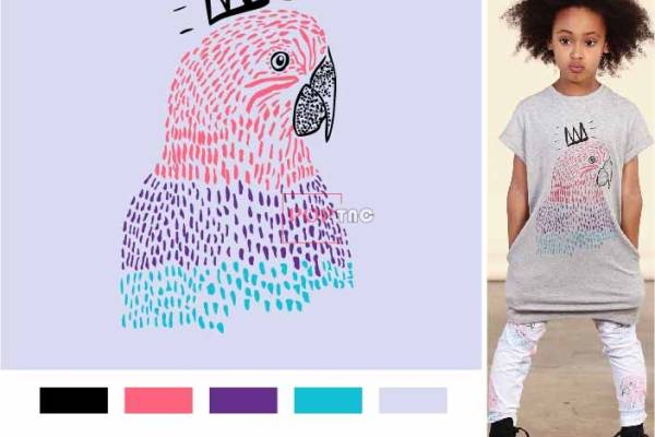 卡通动物鹦鹉皇冠印花图案服装裁片T恤卫衣烫图印花花型素材