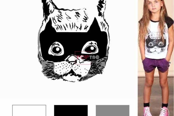 卡通动物猫咪印花图案服装裁片T恤卫衣烫图印花花型素材