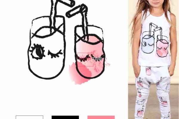 手绘卡通杯子图案印花服装裁片T恤卫衣烫图印花花型素材