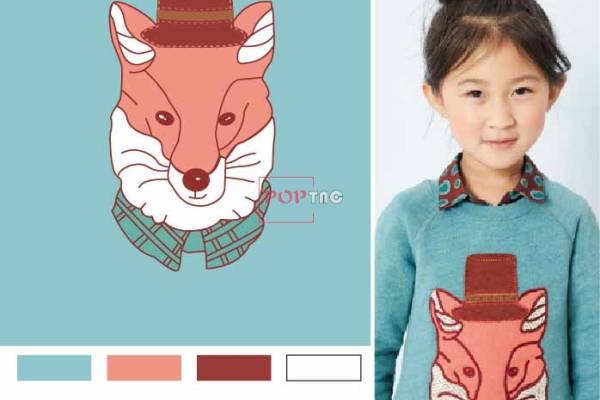 卡通动物狐狸印花图案服装裁片T恤卫衣烫图印花花型素材