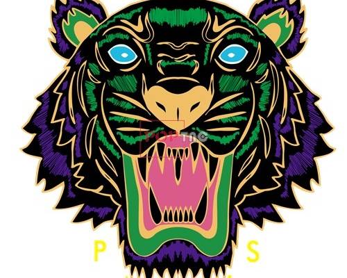 动物老虎头字母PARIS潮牌印花图案服装裁片T恤卫衣烫图印花花型素材