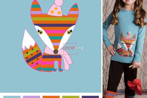 卡通动物狐狸印花图案服装裁片T恤卫衣烫图印花花型素材