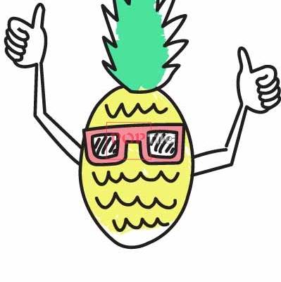 卡通图案菠萝印花服装裁片T恤卫衣烫图印花花型素材