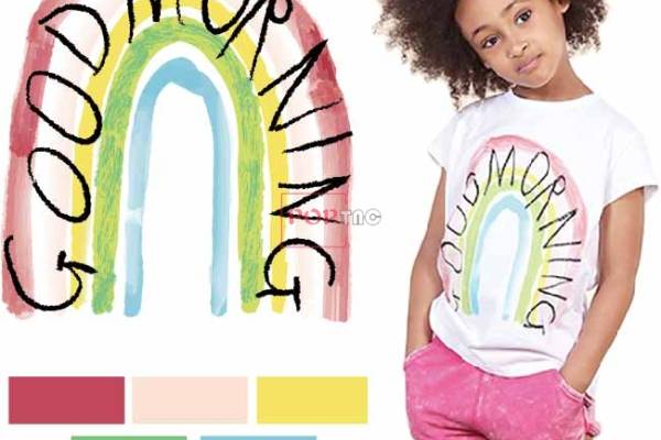 手绘彩虹字母印花图案服装裁片T恤卫衣烫图印花花型素材