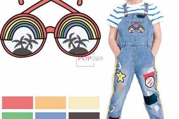 卡通图案眼镜彩虹印花服装裁片T恤卫衣烫图印花花型素材