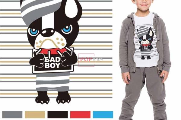 卡通动物小狗字母条子印花图案服装裁片T恤卫衣烫图印花花型素材