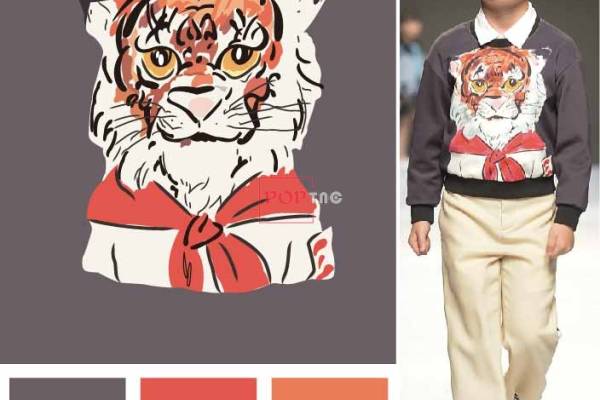 卡通手绘动物老虎印花图案服装裁片T恤卫衣烫图印花花型素材