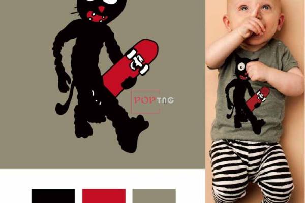 卡通动物猫咪滑板印花图案服装裁片T恤卫衣烫图印花花型素材