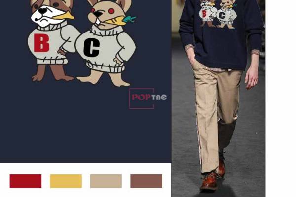 卡通动物小狗兔子印花图案服装裁片T恤卫衣烫图印花花型素材