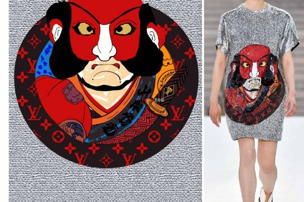 人物图案潮牌LV花纹印花服装裁片T恤卫衣烫图印花花型素材