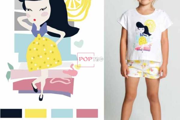 卡通女孩人物印花图案服装裁片T恤卫衣烫图印花花型素材