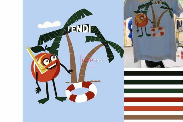 卡通椰子树救生圈图案服装裁片T恤卫衣烫图印花花型素材