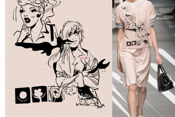 女士人物印花图案服装裁片T恤卫衣烫图印花花型素材