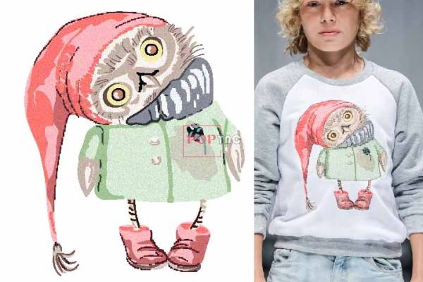 卡通动物歪头猫头鹰印花图案服装裁片T恤卫衣烫图印花花型素材