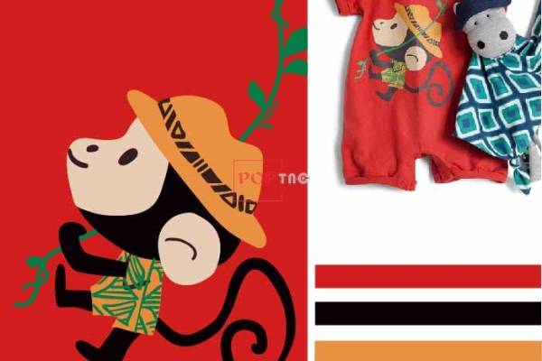 卡通动物大嘴猴印花图案服装裁片T恤烫图印花花型素材