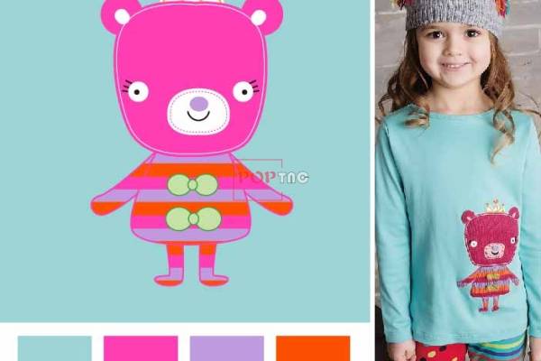 卡通动物熊皇冠印花图案服装裁片T恤卫衣烫图印花花型素材