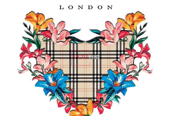 潮牌BURBERRY格子花朵印花图案服装裁片T恤卫衣烫图印花花型素材