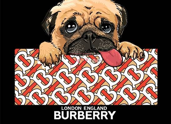 潮牌BURBERRY小狗印花图案服装裁片T恤卫衣烫图印花花型素材