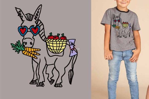 卡通动物毛驴印花图案服装裁片T恤卫衣烫图印花花型素材