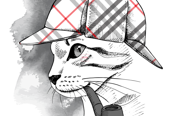 卡通动物猫咪烟斗印花图案服装裁片T恤卫衣烫图印花花型素材