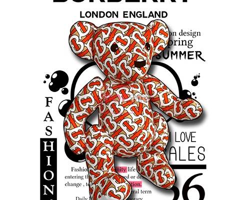 卡通BURBERRY熊印花图案服装裁片T恤卫衣烫图印花花型素材