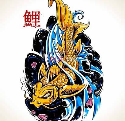 几何动物锦鲤印花图案服装裁片T恤卫衣烫图印花花型素材