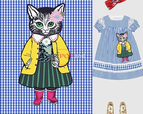 卡通动物猫咪印花图案服装裁片T恤卫衣烫图印花花型素材