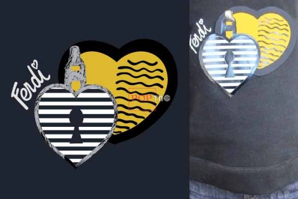 爱心图案字母FENDI印花图案服装裁片T恤卫衣烫图印花花型素材