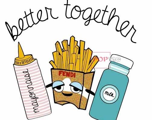 卡通薯条牛奶瓶字母印花图案服装裁片T恤卫衣烫图印花花型素材