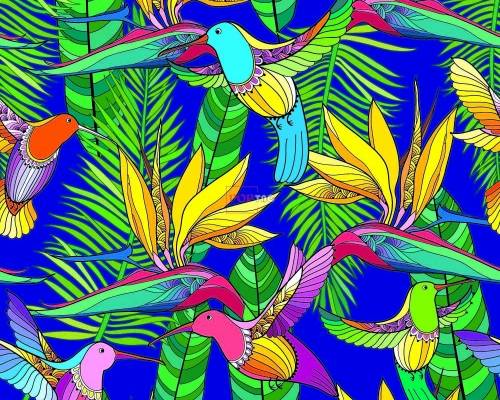 植物花卉飞鸟热带风印花图案服装纺织数码印花花型素材