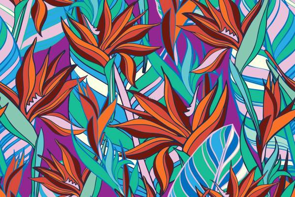 多彩植物花卉拼接印花图案服装纺织数码印花花型素材