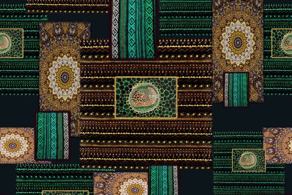 中老年多彩植物花卉拼接印花图案服装纺织数码印花花型素材