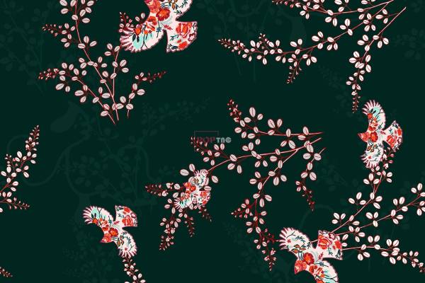 中老年多彩植物花卉拼接印花图案服装纺织数码印花花型素材妈妈装，花鸟