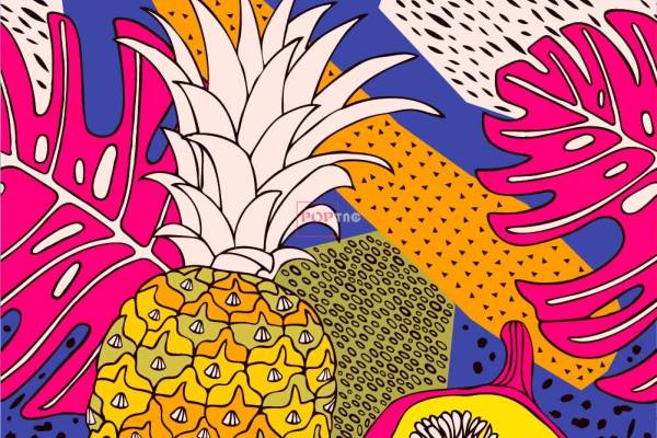 植物叶子菠萝印花图案服装纺织数码印花花型素材