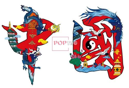 中国神龙国潮印花图案服装裁片t恤印花花型素材