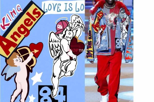 卡通动漫天使字母印花图案服装裁片T恤卫衣烫图印花花型素材