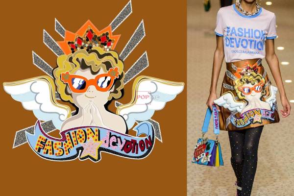 卡通动漫天使字母印花图案服装裁片T恤卫衣烫图印花花型素材