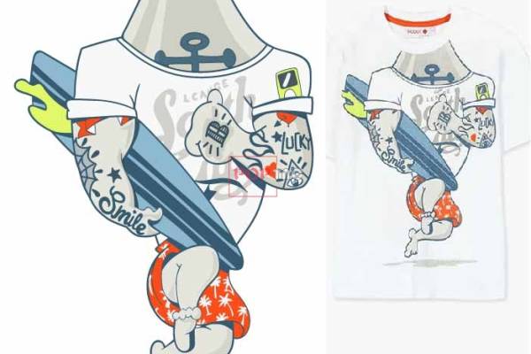 卡通图案大力水手冲浪板印花服装裁片T恤卫衣烫图印花花型素材