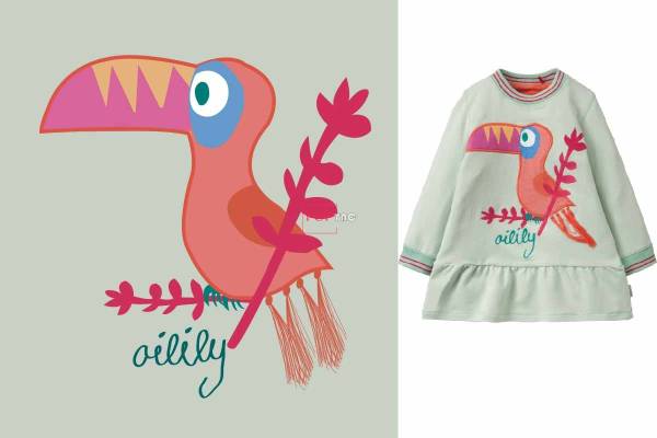 卡通动物大嘴鸟儿童印花图案服装裁片T恤卫衣烫图印花花型素材