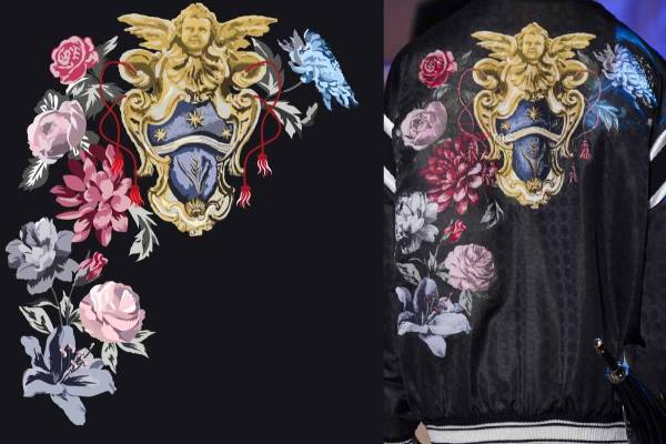 植物牡丹花天使丘比特印花图案服装裁片T恤卫衣烫图印花花型素材