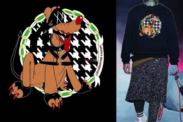 卡通动物小狗字母千鸟格印花图案服装裁片T恤卫衣烫图印花花型素材