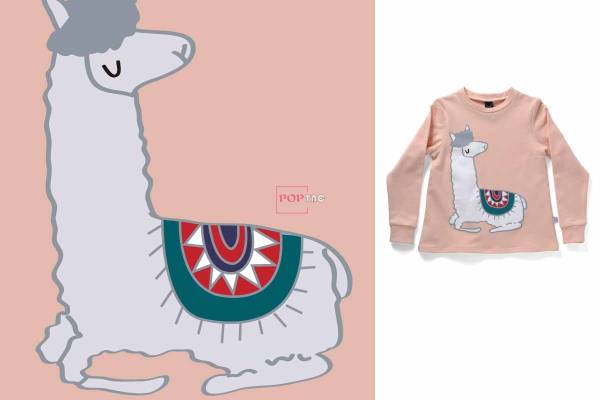 卡通动物草泥马印花图案服装裁片T恤卫衣烫图印花花型素材