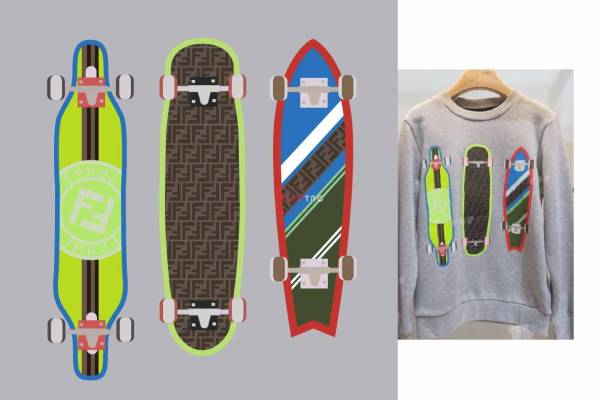 卡通滑板印花图案服装裁片T恤卫衣烫图印花花型素材