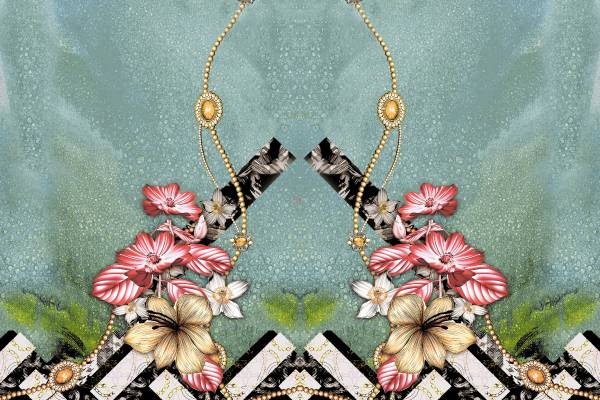 多彩植物花卉拼接印花图案服装纺织数码印花花型素材小清新妈妈装中老年