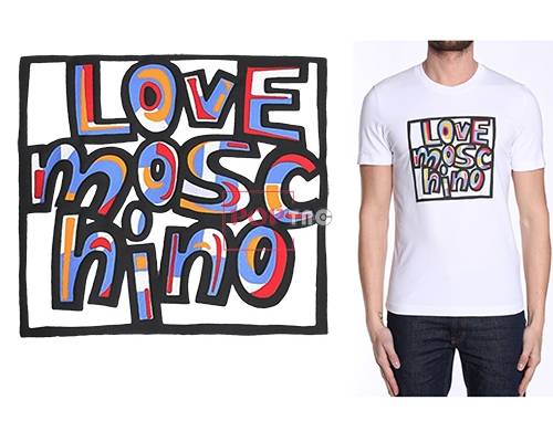 色彩涂鸦潮牌MOSCHINO字母印花图案服装裁片T恤卫衣烫图印花花型素材
