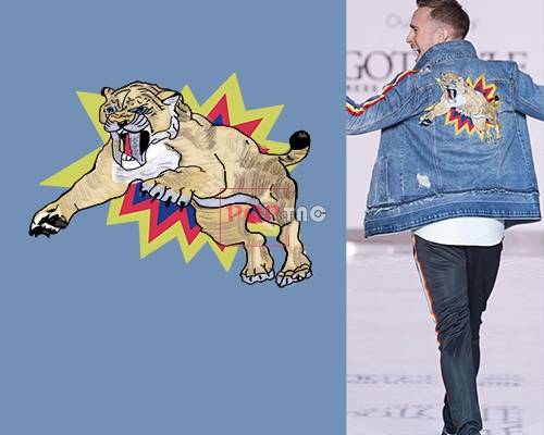 卡通动物剑齿虎印花图案服装裁片T恤卫衣烫图印花花型素材