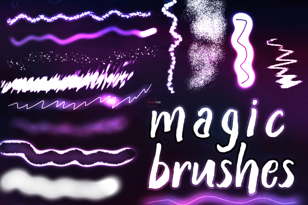 免费的魔法发光线条、荧光线条PS笔刷素材